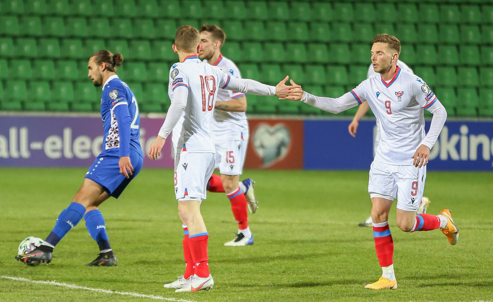 Her sæst Gilli Rólantsson í dystinum móti Moldova