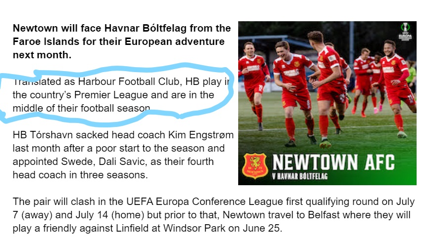 Í Newtown halda tey, at tey skulu møta "Harbour Footbal Club" Í Newtown halda tey, at tey skulu møta "Harbour Footbal Club"