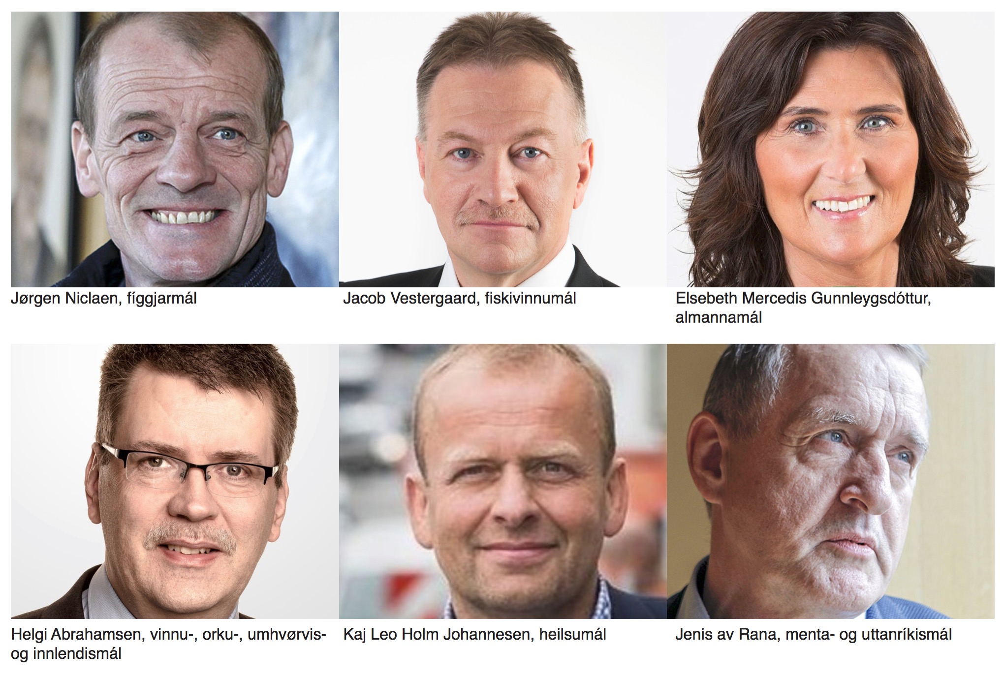 Sum in.fo skilir, fer Bárður Nielsen at tilnevna hesi seks landsstýrisfólkini
