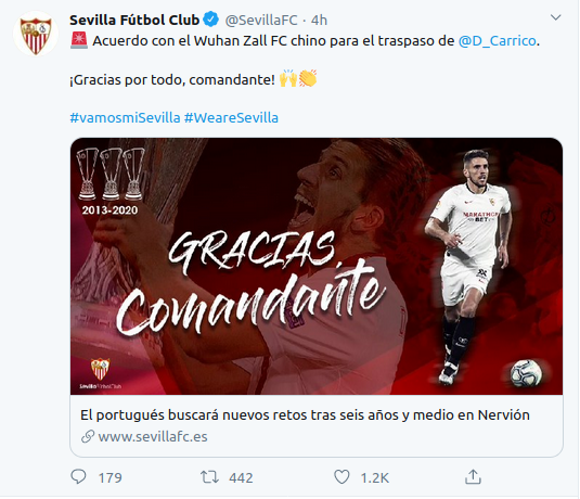Sevilla kunnger skiftið á twitter í morgun